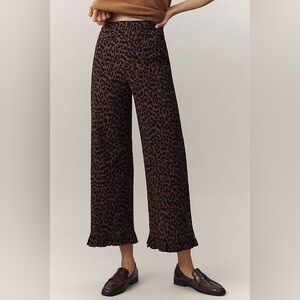 NWT Anthropologie Colette Ruffle-Hem Crop Wide-Leg Pants Maeve Leopard Pockets